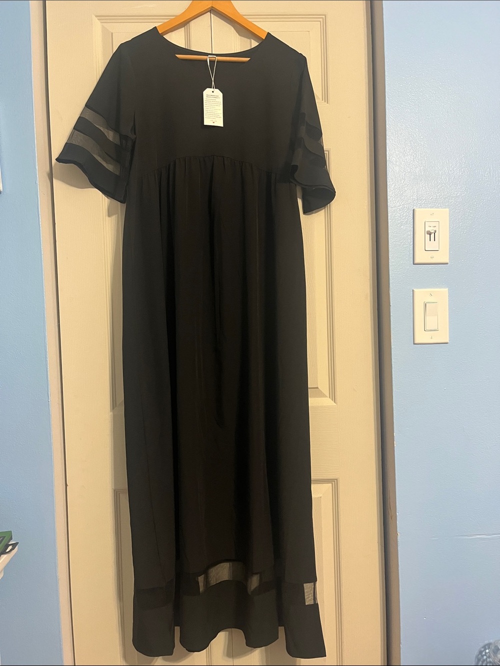Black Women’s Maxi Dress with Sheer Sleeve Detail